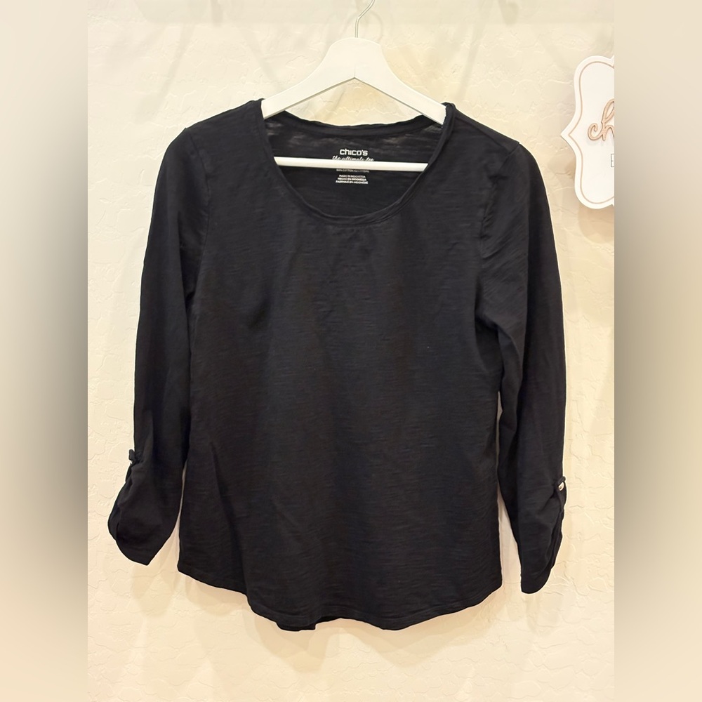 Chico's “the ultimate tee” Classic Black 3/4 Sleeve Top - Size 1 (10/12)